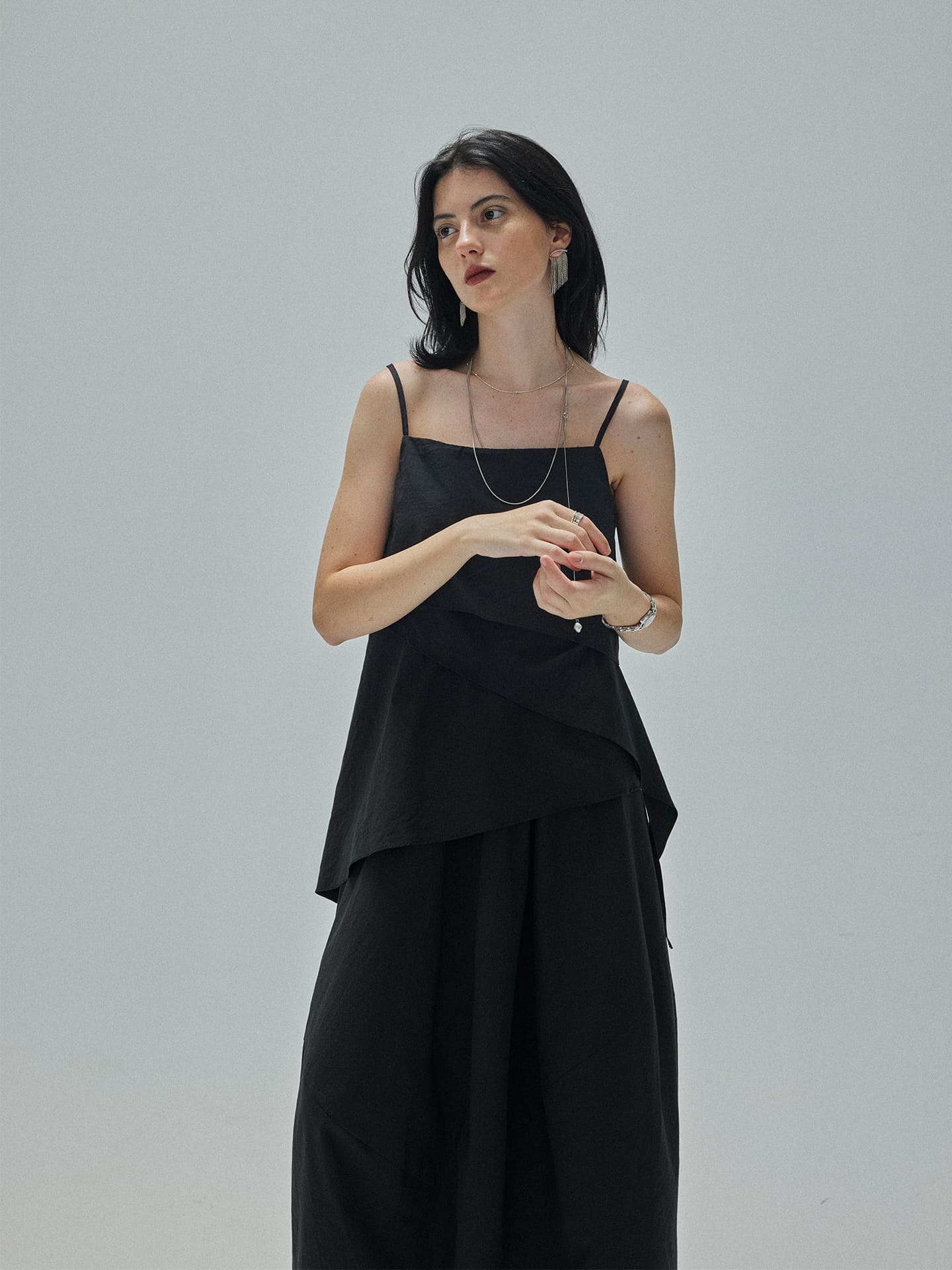 Black Textured Layered Cami Set