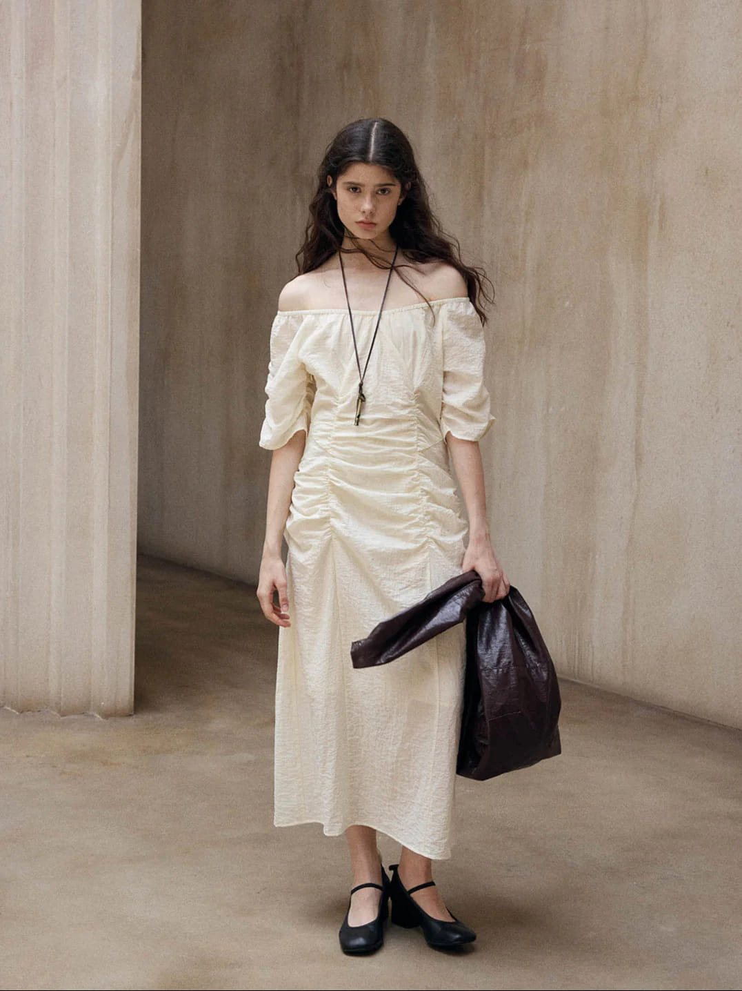 SEYLA RUCHED OFF-SHOULDER DRESS