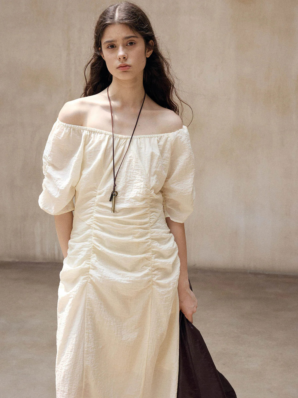 SEYLA RUCHED OFF-SHOULDER DRESS