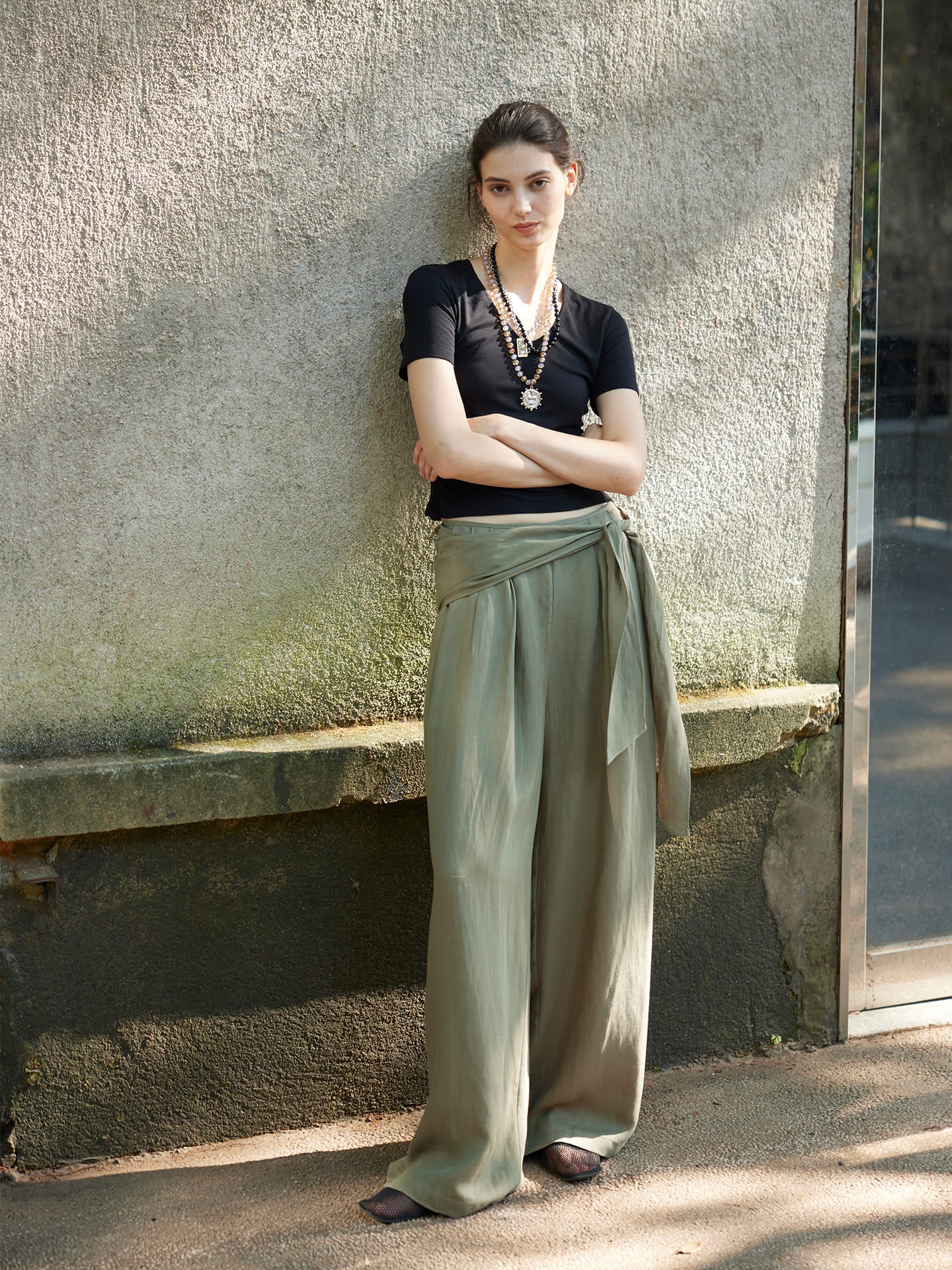 Tencel Linen Draped Wide-Leg Pants
