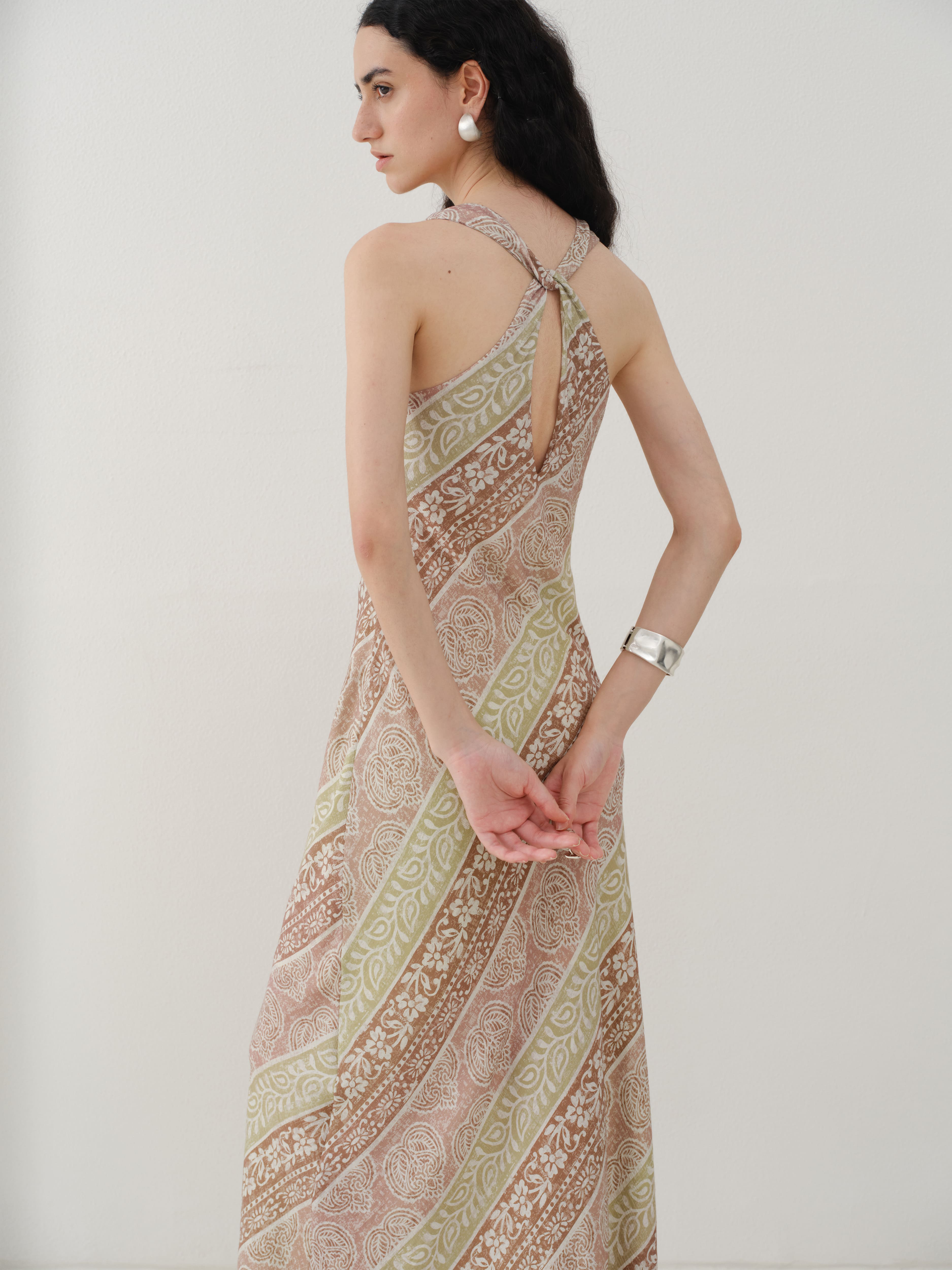 Paisley Print Cutout Maxi Dress