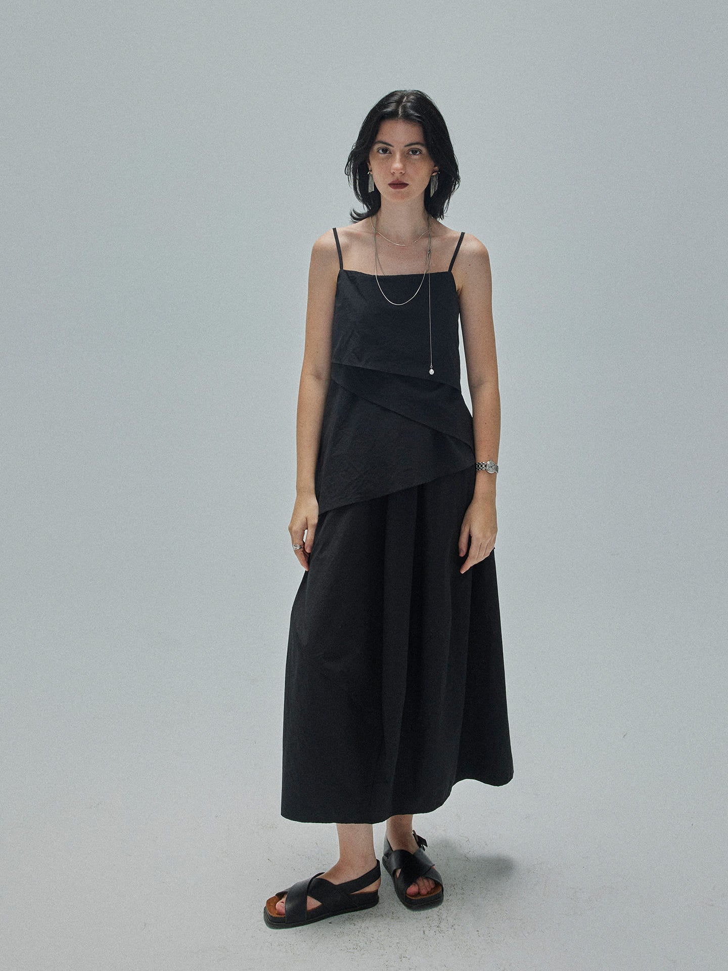Black Textured Layered Cami Set