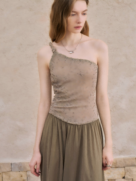 Asymmetric Metallic One-Shoulder Maxi Dress