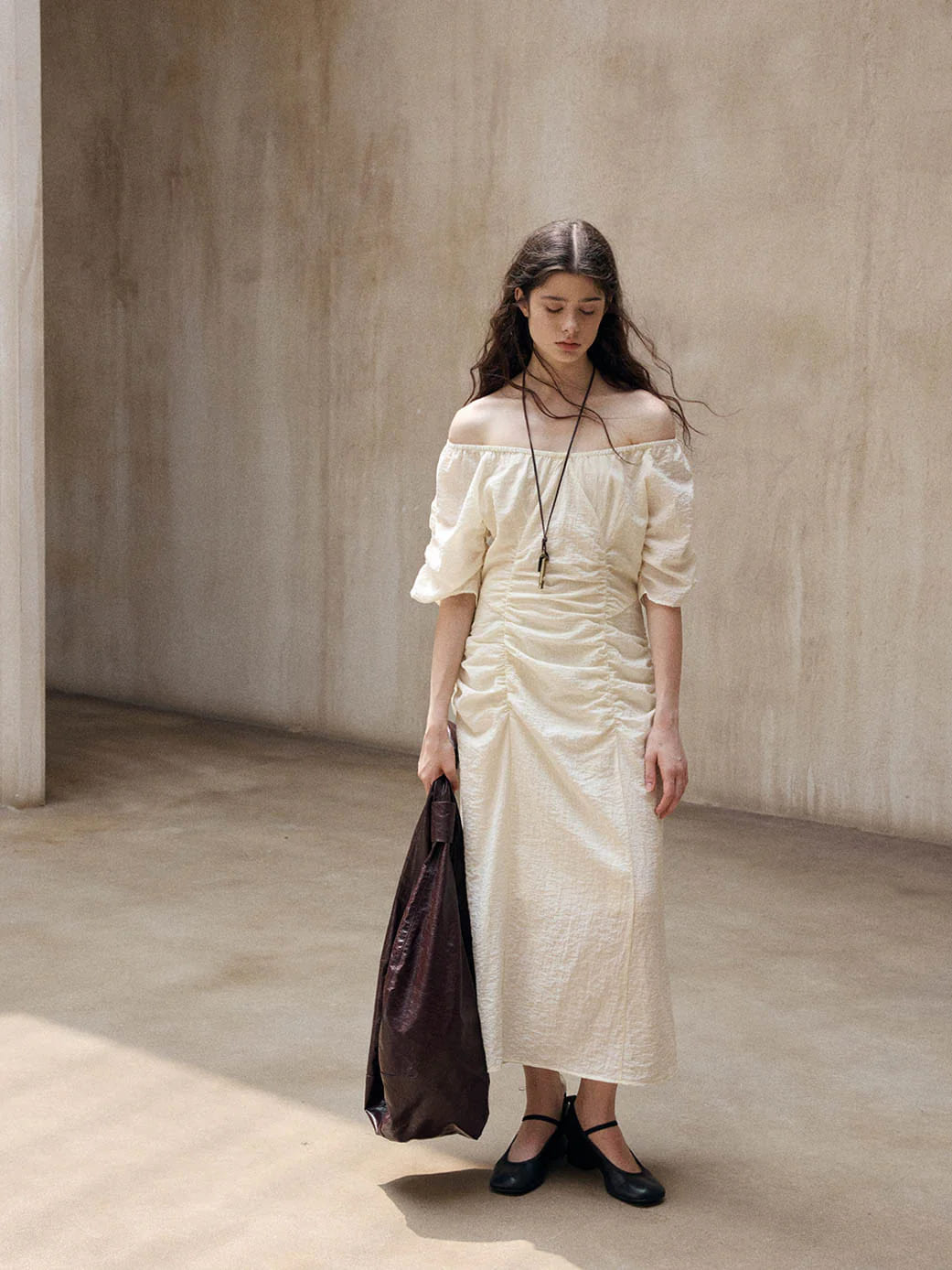 SEYLA RUCHED OFF-SHOULDER DRESS