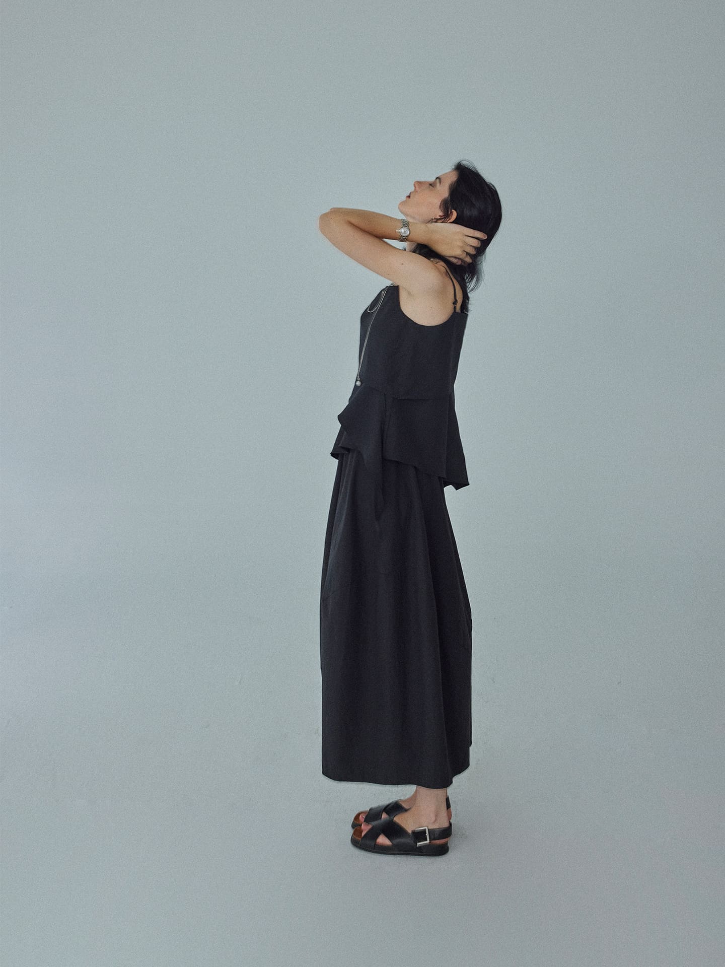 Black Textured Layered Cami Set