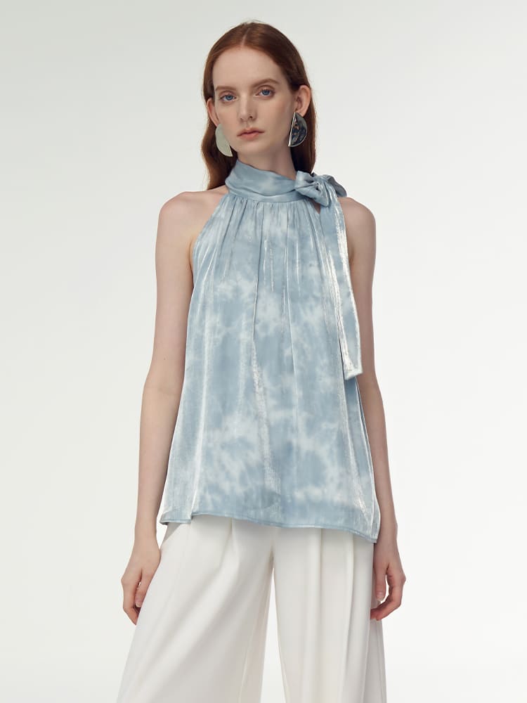 Ripple-Dye Satin Halter Top