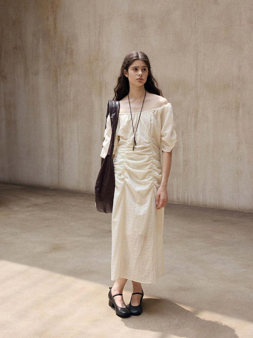 SEYLA RUCHED OFF-SHOULDER DRESS