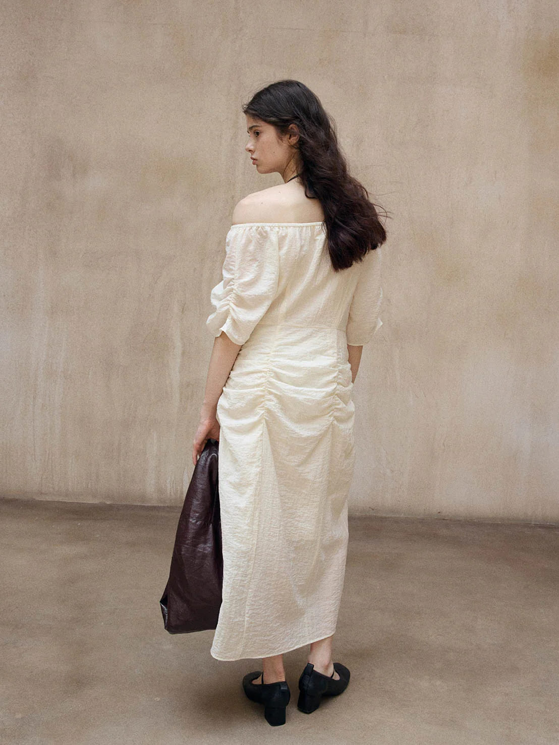 SEYLA RUCHED OFF-SHOULDER DRESS