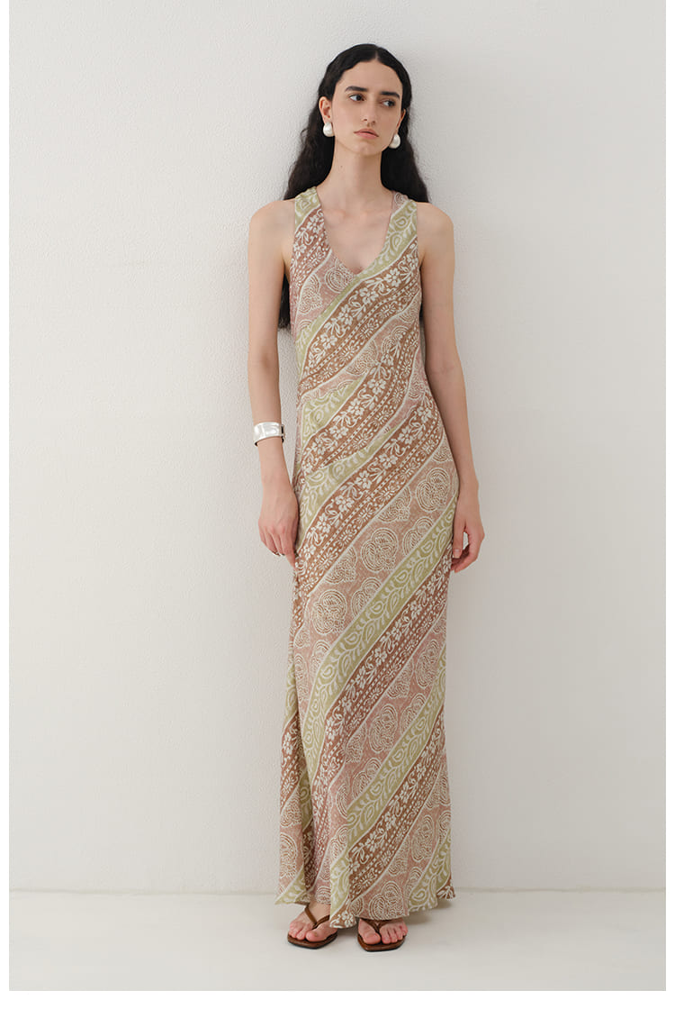 Paisley Print Cutout Maxi Dress