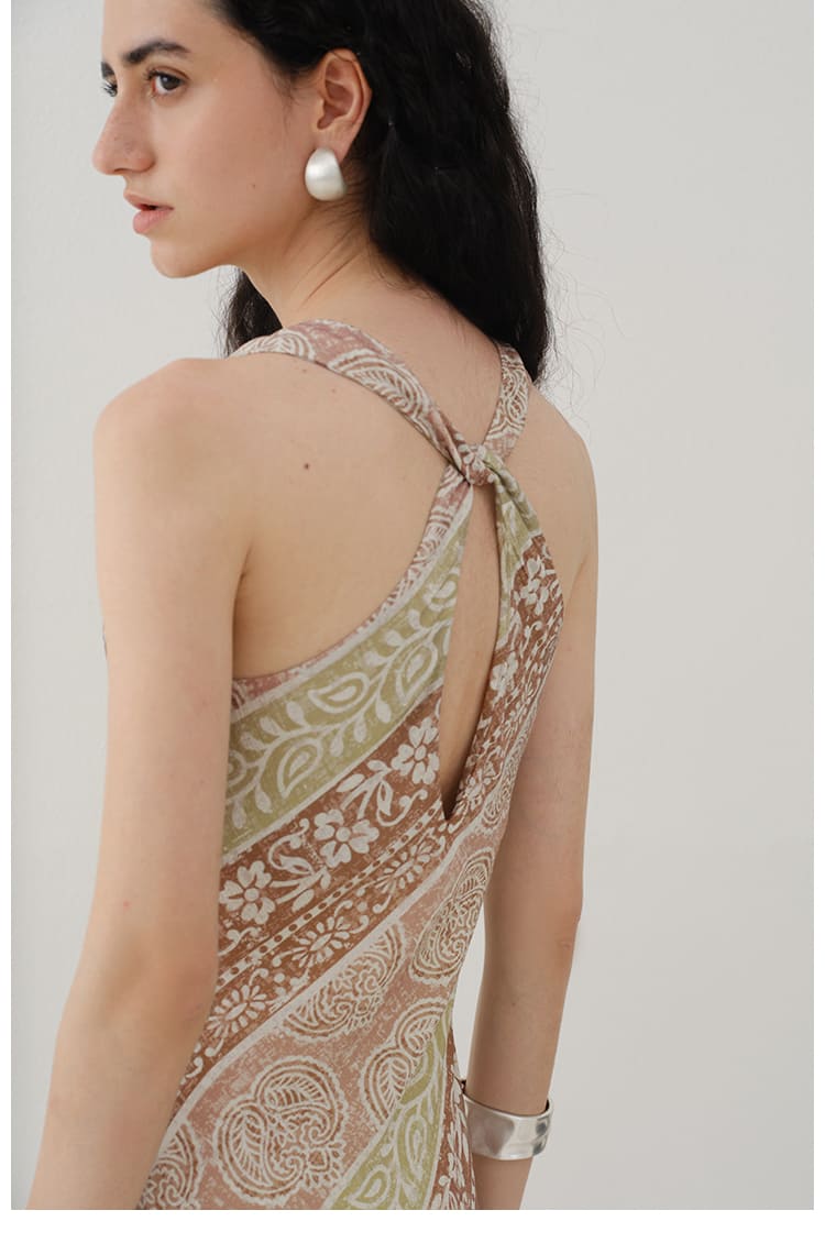 Paisley Print Cutout Maxi Dress