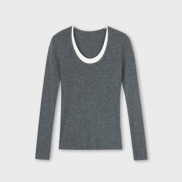 Sophisticated Contrast U-Neck Sweater