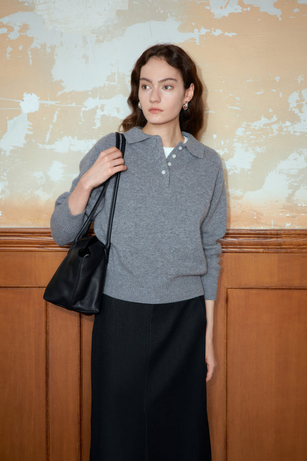 Wool Knit Polo Sweater