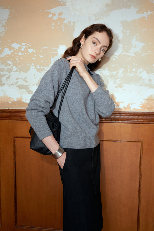 Wool Knit Polo Sweater