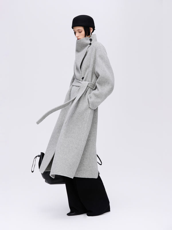 Wool–Camel High-Neck Coat