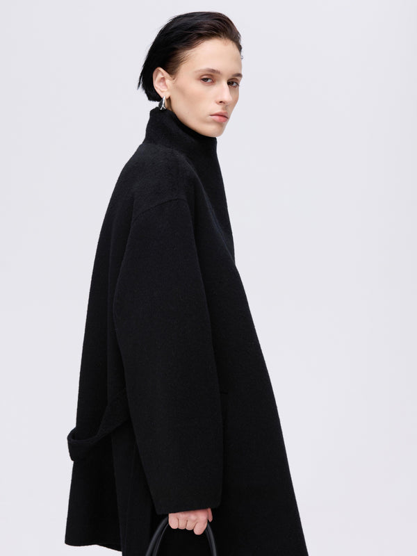 High-Neck Belted Wool Coat