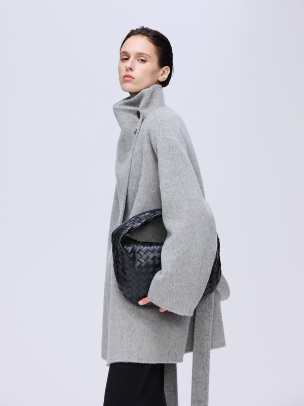 High-Neck Belted Wool Coat