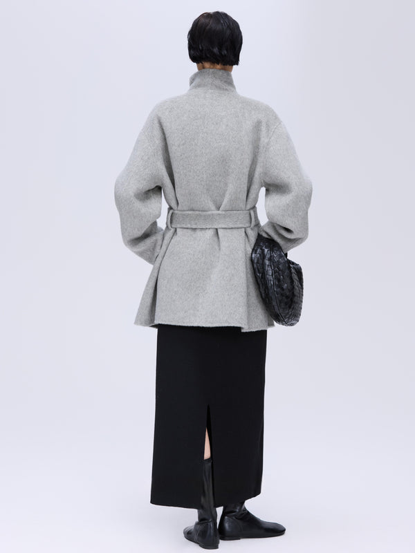 High-Neck Belted Wool Coat