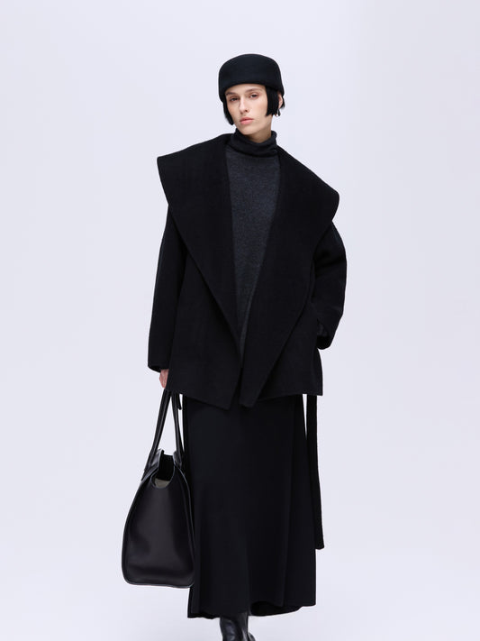 Sculpted Lapel Wool Coat