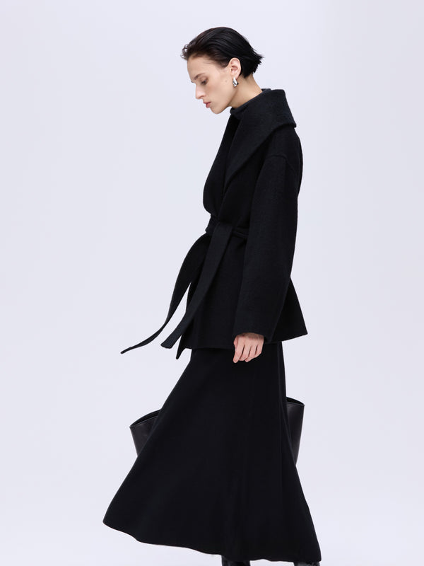 Sculpted Lapel Wool Coat
