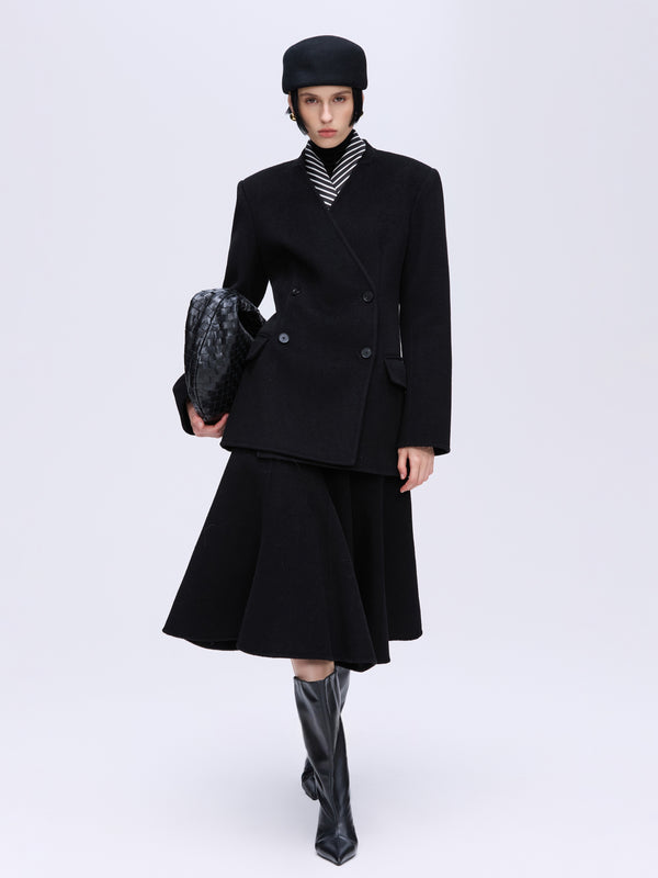 Wool V-Neck Jacket & Skirt Set