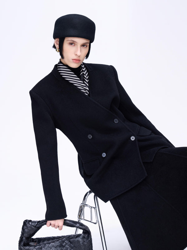 Wool V-Neck Jacket & Skirt Set