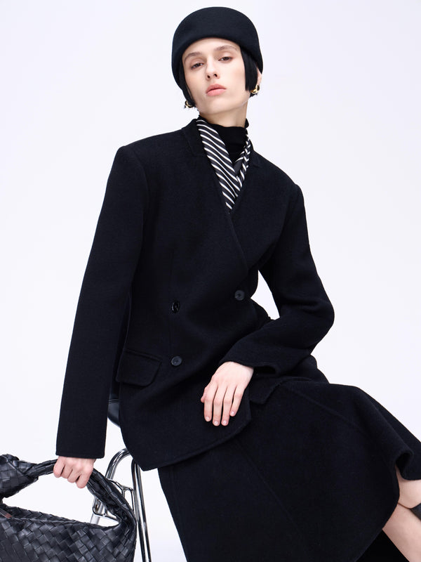 Wool V-Neck Jacket & Skirt Set