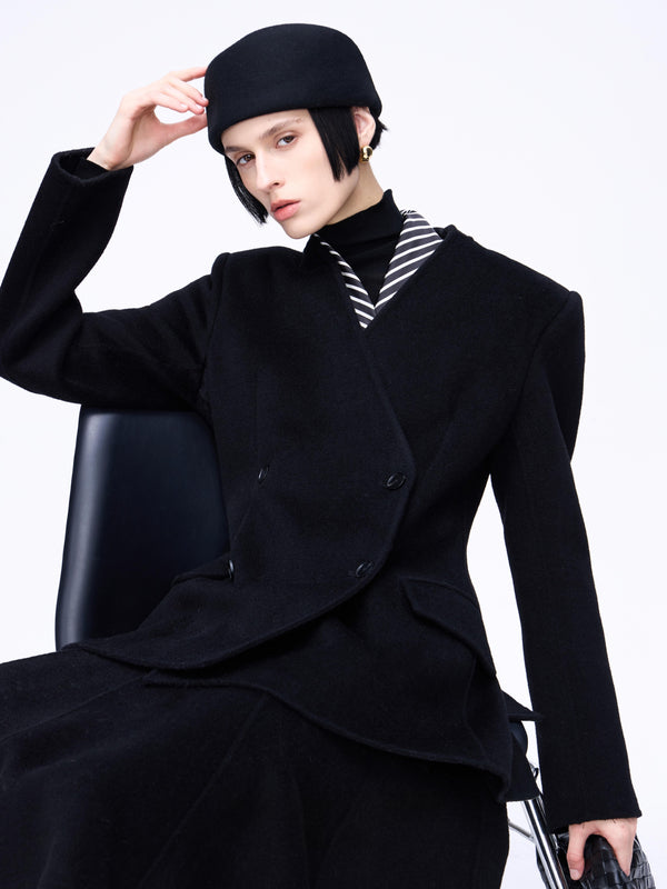 Wool V-Neck Jacket & Skirt Set