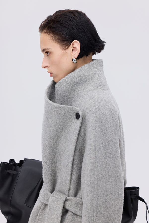 Asymmetric Wool Wrap Coat