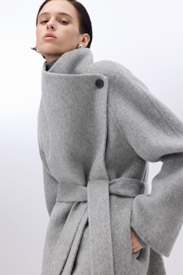 Asymmetric Wool Wrap Coat