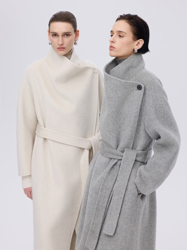 Asymmetric Wool Wrap Coat