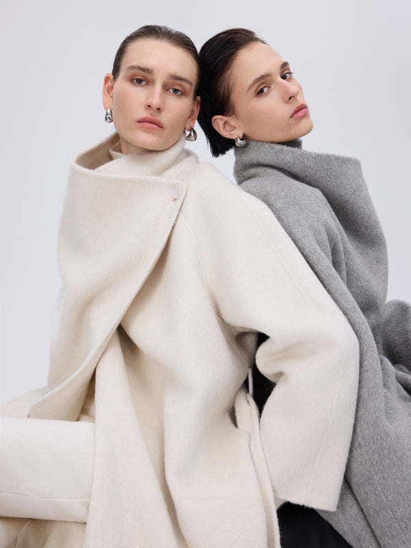 Asymmetric Wool Wrap Coat