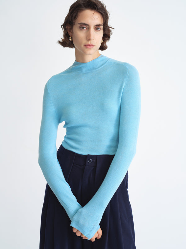 Ribbed Knit Long-Sleeve Top-Half Turtleneck
