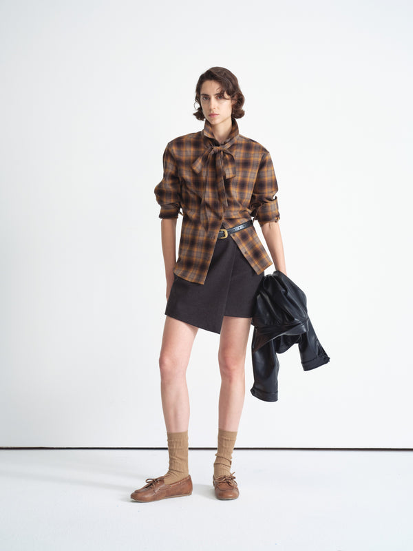 Detachable Bow Check Shirt