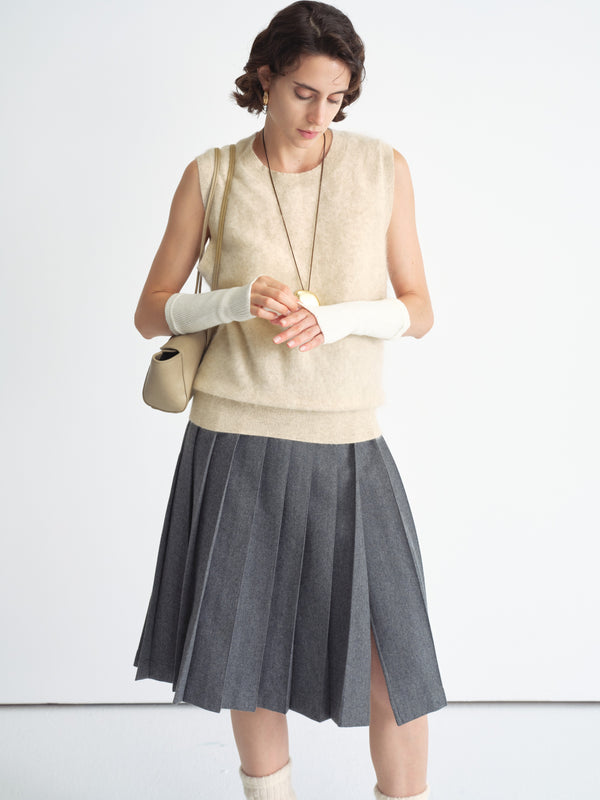 Structured Pleated Midi Skirt