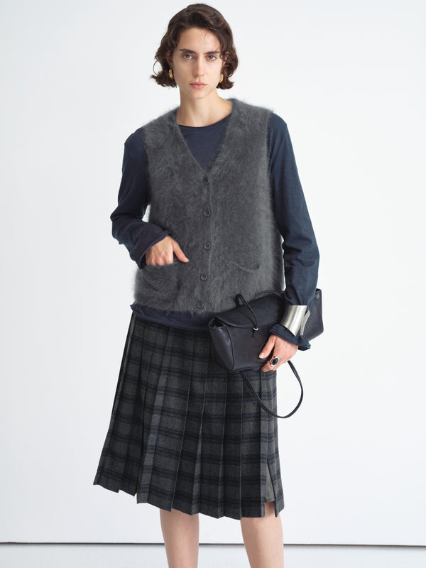 Structured Check Pleated Skirt