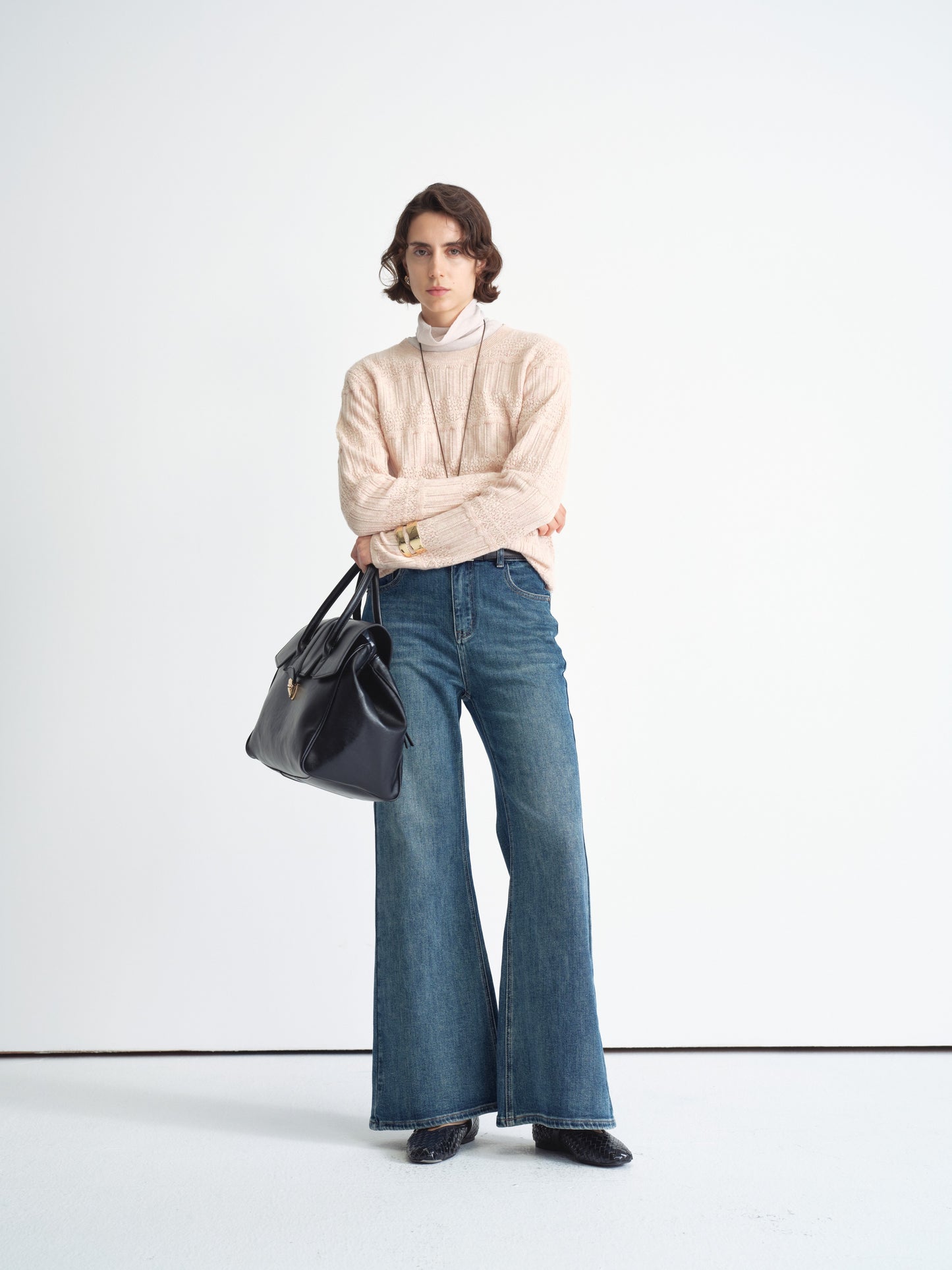 Ribbed Knit Top de Manga Larga con Cuello Alto
