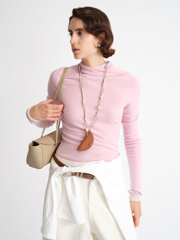 Ribbed Knit Long-Sleeve Top-Half Turtleneck