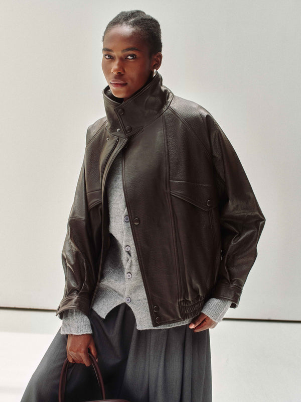 High-Neck Lederjacke aus Neuseeland