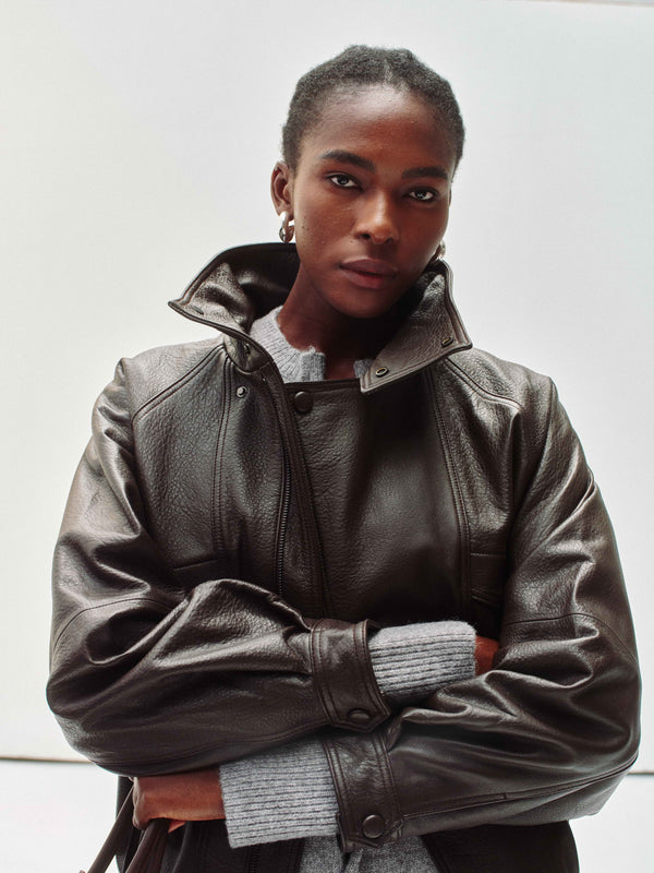 High-Neck Lederjacke aus Neuseeland