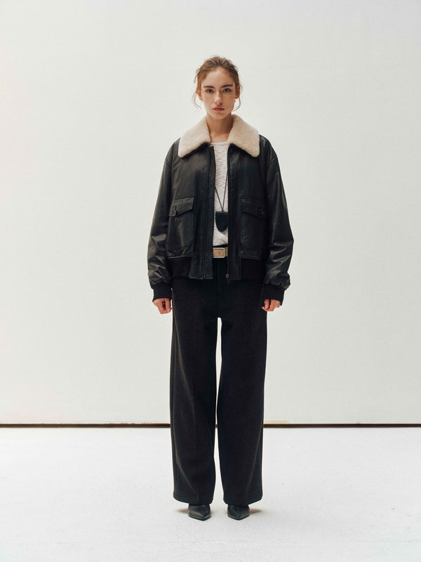 Giacca in pelle con collo in shearling