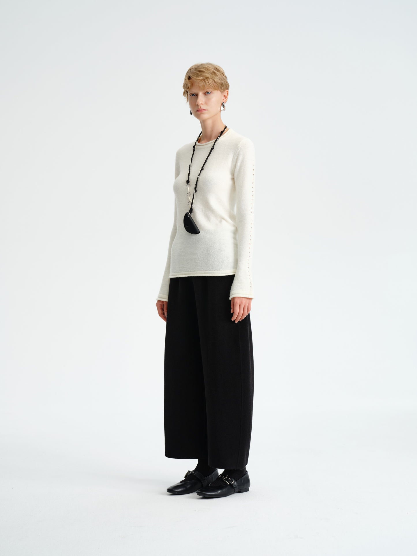 Textured Flare-Sleeve Knit Top