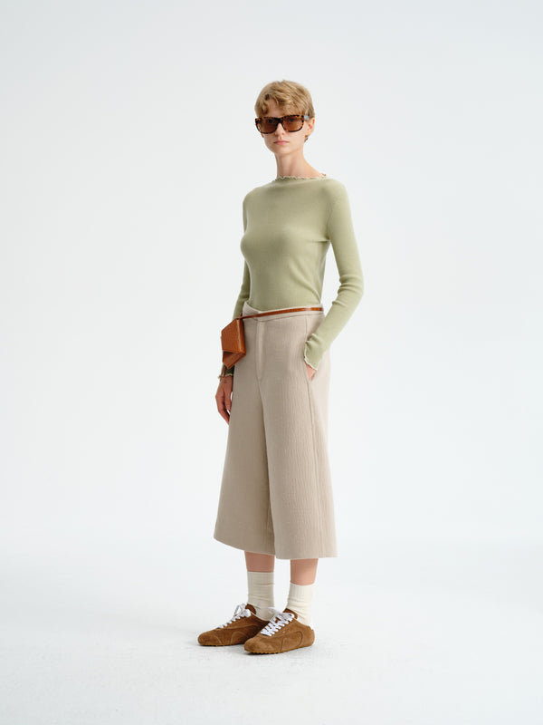 Structured Wool-Blend Cropped Trousers