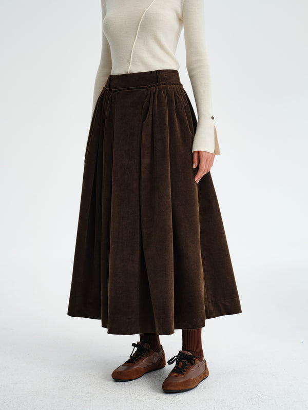 Pleated Corduroy–Cashmere Skirt