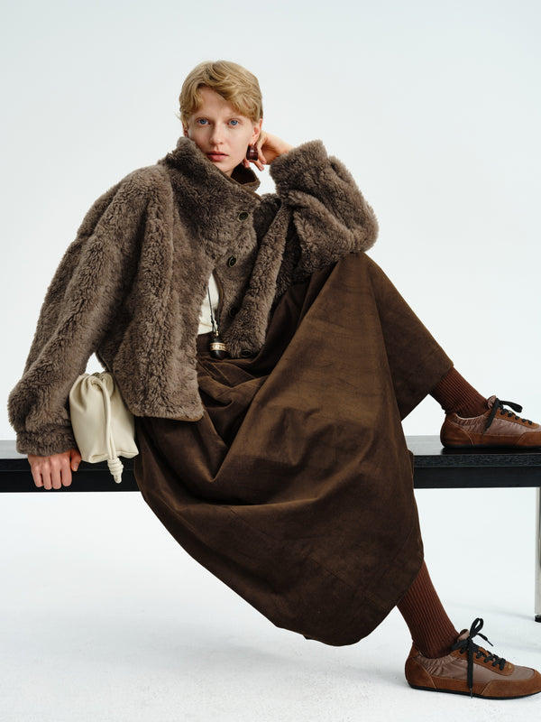 Pleated Corduroy–Cashmere Skirt