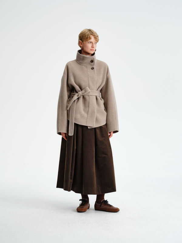 Pleated Corduroy–Cashmere Skirt