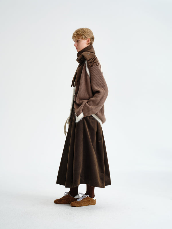 Pleated Corduroy–Cashmere Skirt