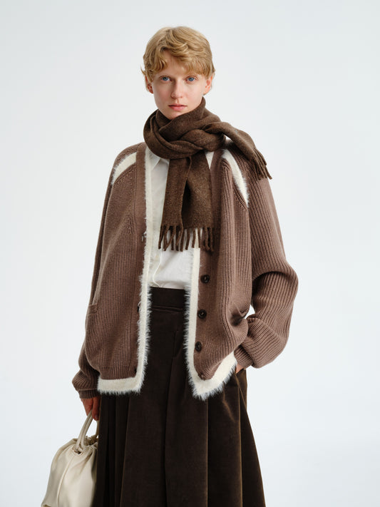 Faux-Fur Trim Wool Cardigan