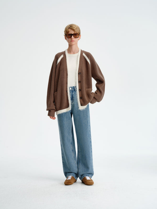 Faux-Fur Trim Wool Cardigan