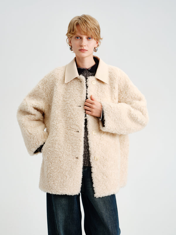 Contrast Leather Shearling