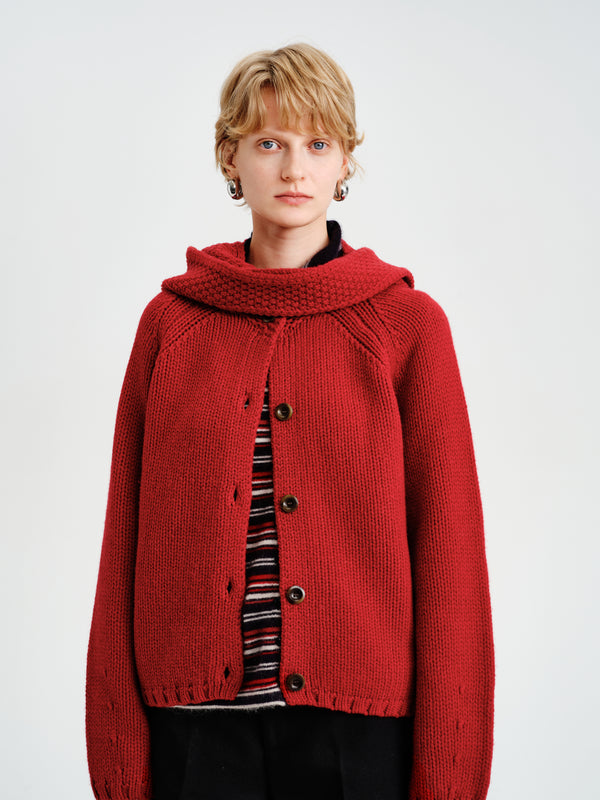 Noël Hooded Wool Scarf Cardigan